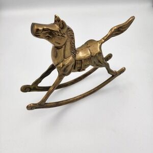 Vintage Brass Rocking Horse Figurine Nursery Decor Animal Equestrian Collectible